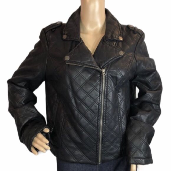 Aeropostale Black Faux Leather Quilted Moto Jacket Juniors XL - Picture 2 of 10